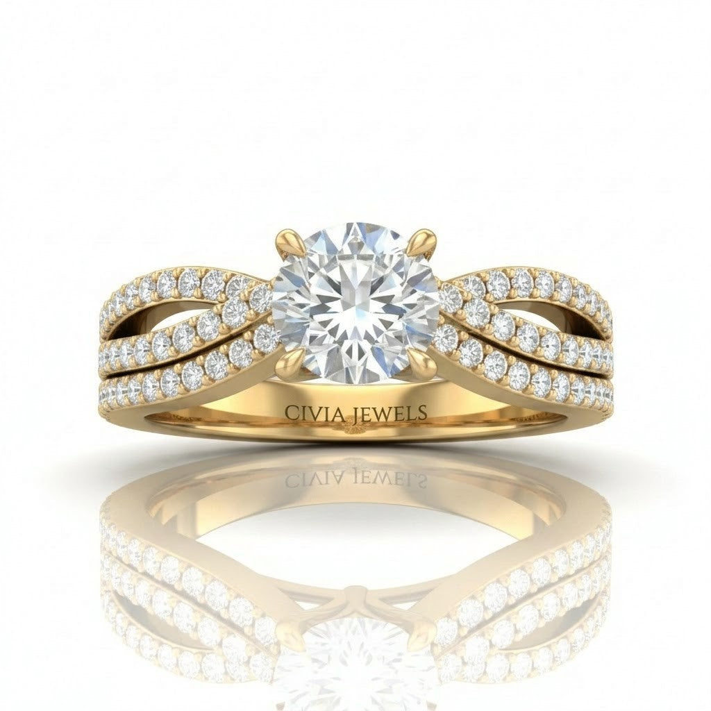 Yellow Gold Serenique Infinity Round Diamond Engagement Ring