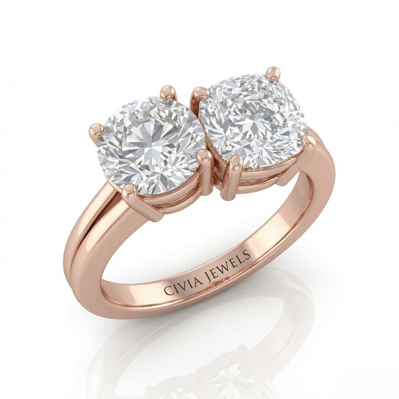 Rose Gold Duoria Toi et Moi Round & Cushion Diamond Engagement Ring