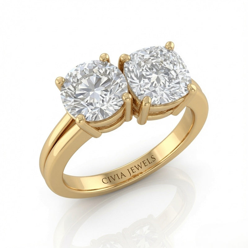 Yellow Gold Duoria Toi et Moi Round & Cushion Diamond Engagement Ring