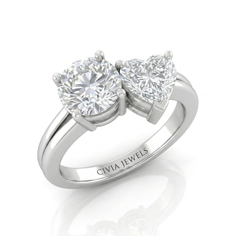 White Gold Duoria Toi et Moi Round & Heart Diamond Engagement Ring
