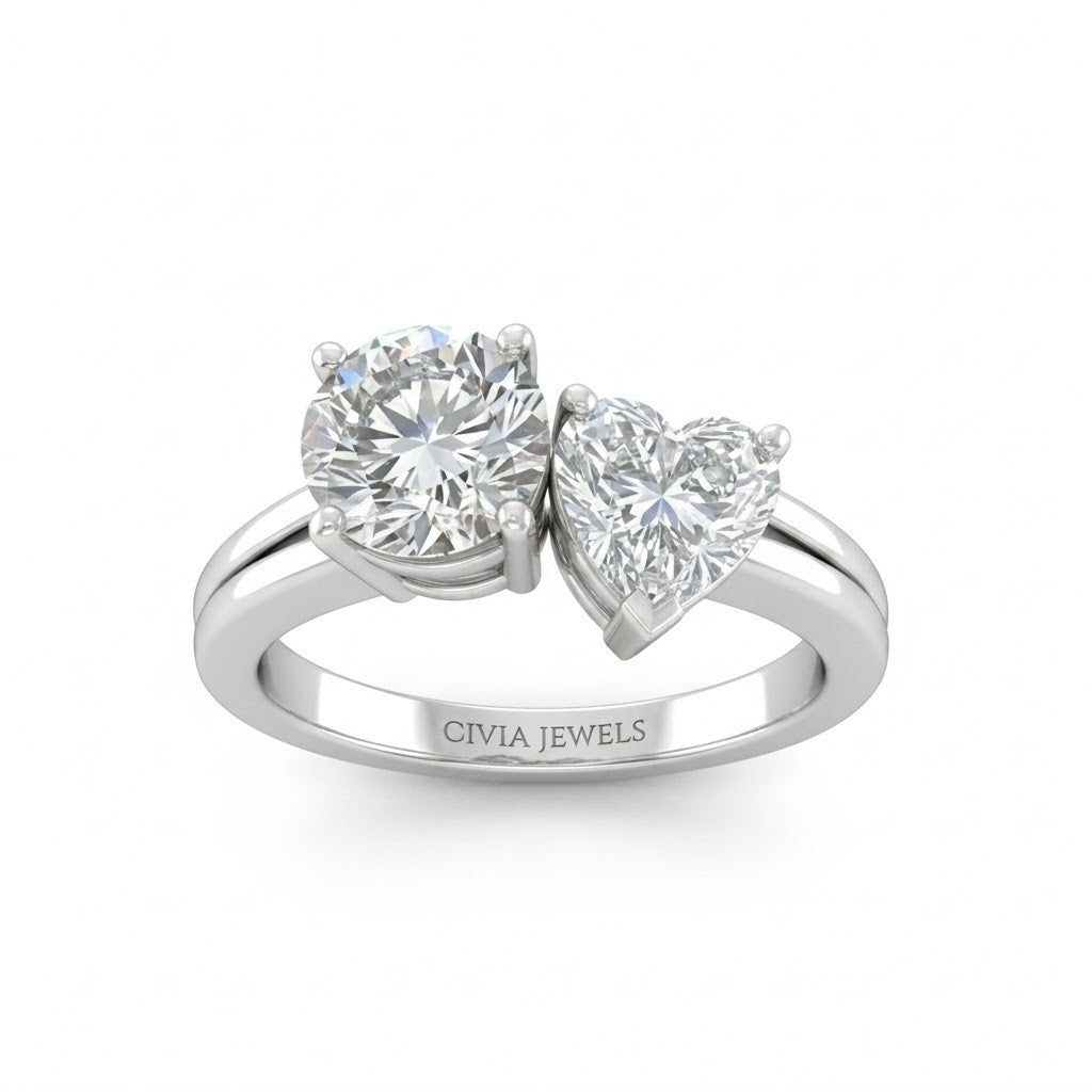 White Gold Duoria Toi et Moi Round & Heart Diamond Engagement Ring