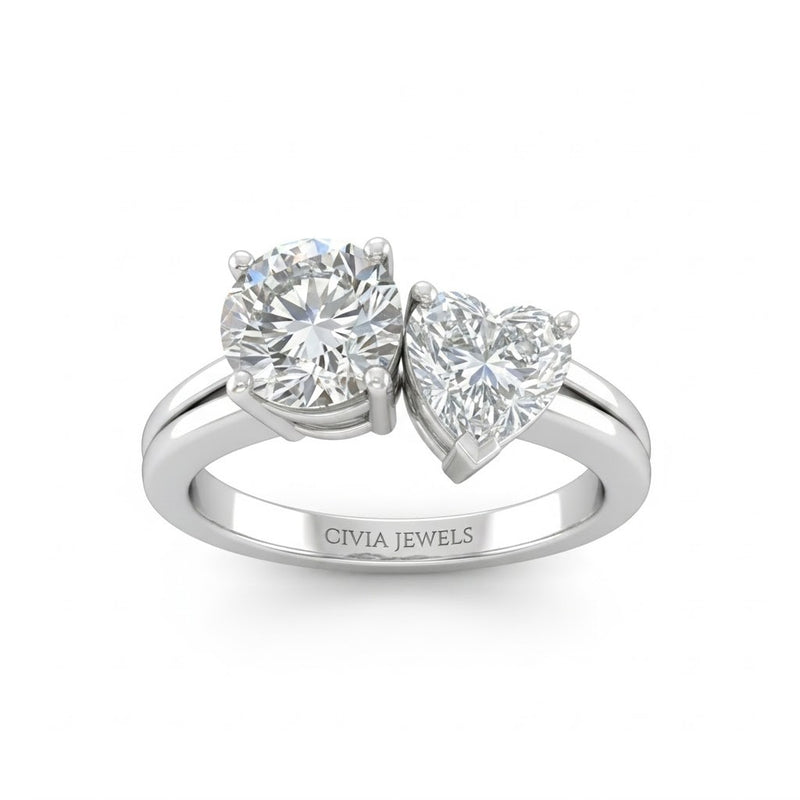 Silver Duoria Toi et Moi Round & Heart Diamond Engagement Ring
