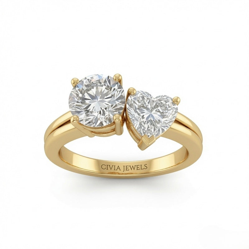 Yellow Gold Duoria Toi et Moi Round & Heart Diamond Engagement Ring