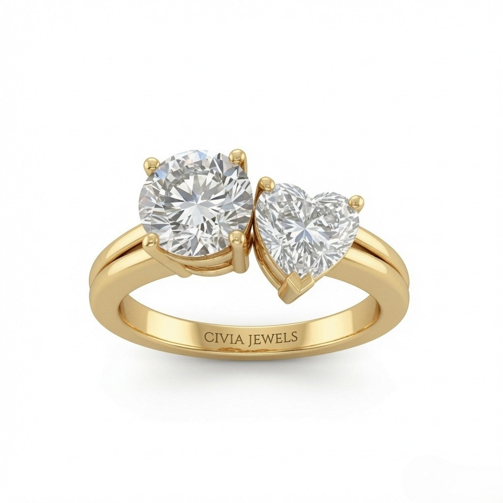 Yellow Gold Duoria Toi et Moi Round & Heart Diamond Engagement Ring