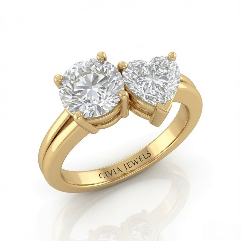 Yellow Gold Duoria Toi et Moi Round & Heart Diamond Engagement Ring