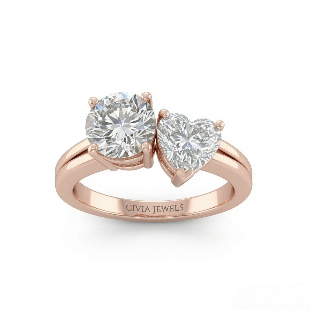 Rose Gold Duoria Toi et Moi Round & Heart Diamond Engagement Ring