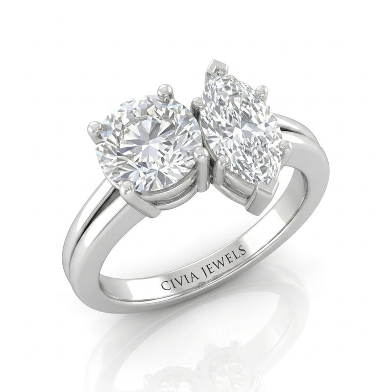 White Gold Duoria Toi et Moi Round & Marquise Diamond Engagement Ring
