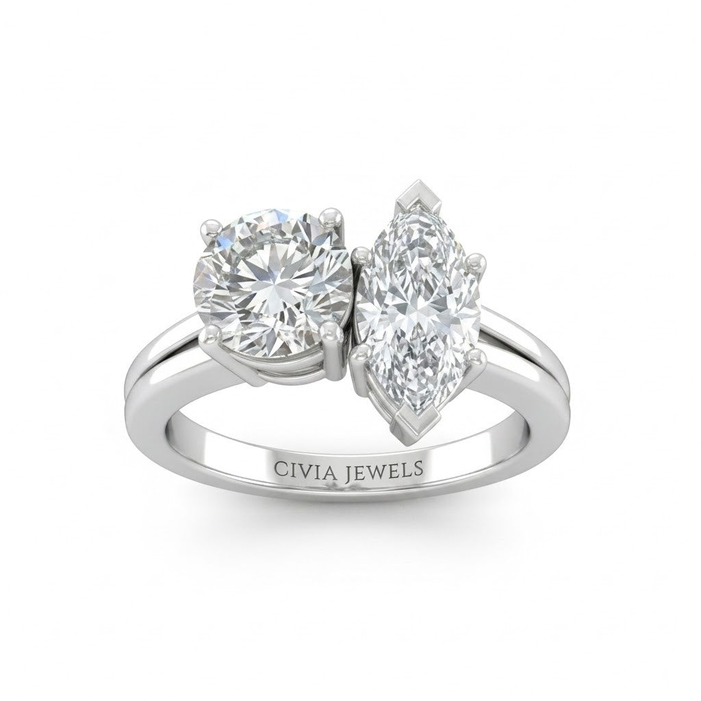 White Gold Duoria Toi et Moi Round & Marquise Diamond Engagement Ring