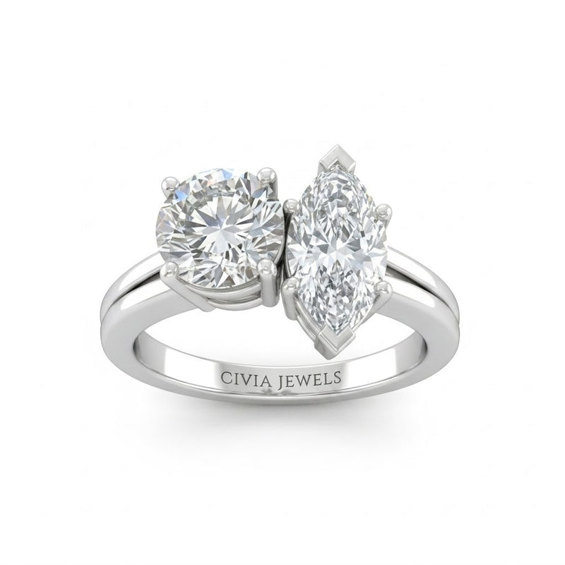 Silver Duoria Toi et Moi Round & Marquise Diamond Engagement Ring