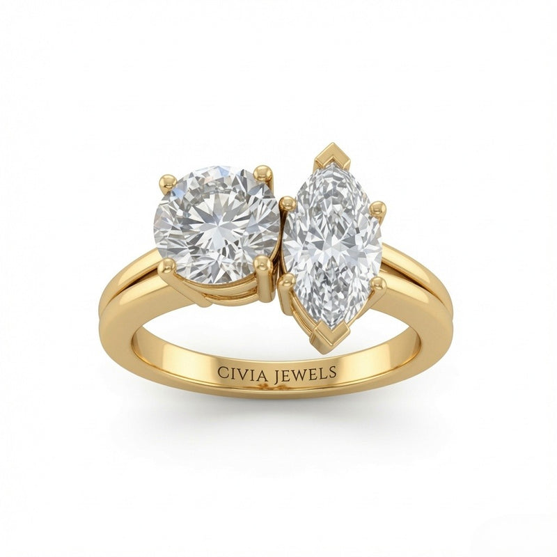 Yellow Gold Duoria Toi et Moi Round & Marquise Diamond Engagement Ring