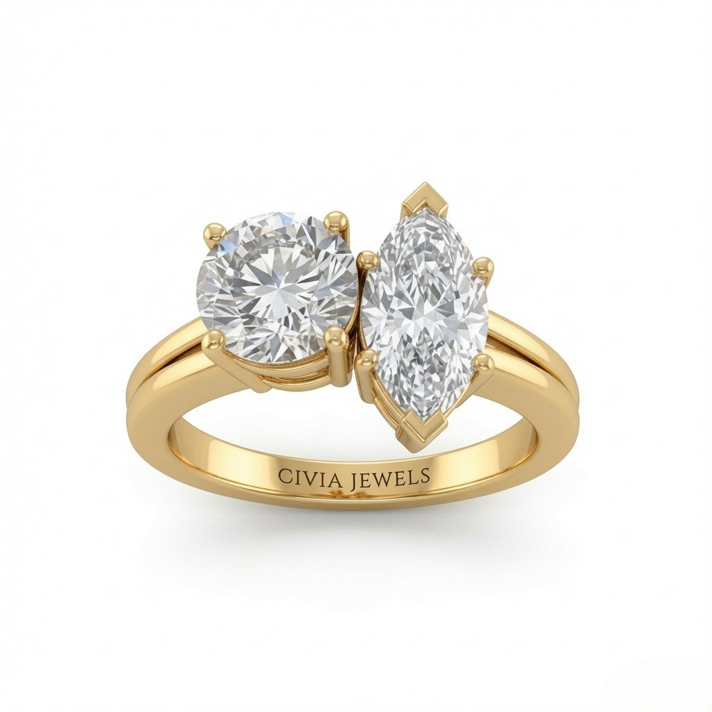 Yellow Gold Duoria Toi et Moi Round & Marquise Diamond Engagement Ring