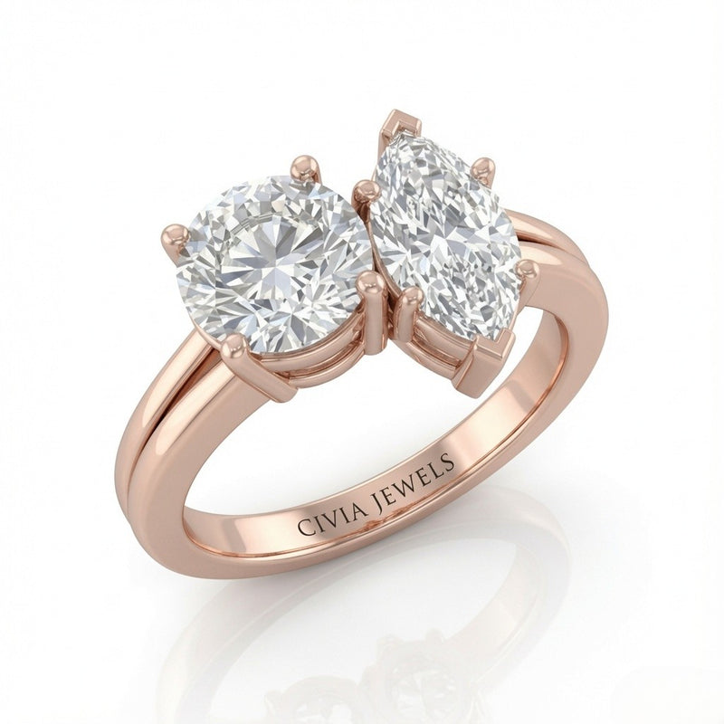 Rose Gold Duoria Toi et Moi Round & Marquise Diamond Engagement Ring