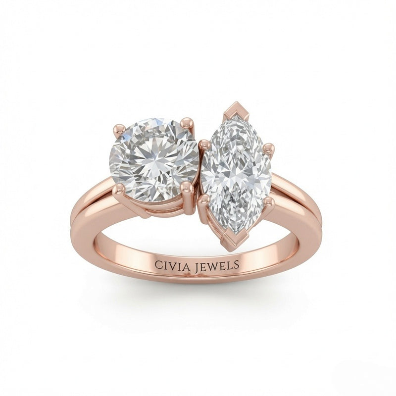 Rose Gold Duoria Toi et Moi Round & Marquise Diamond Engagement Ring
