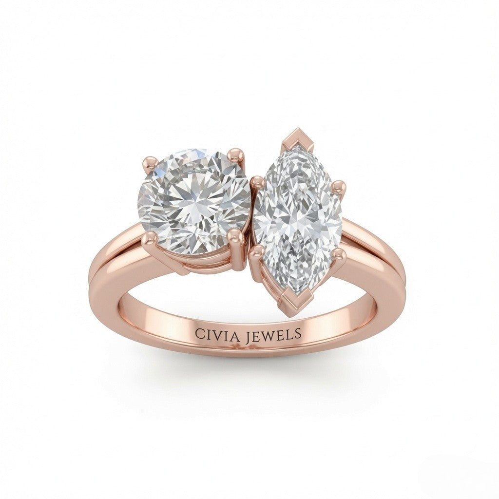 Rose Gold Duoria Toi et Moi Round & Marquise Diamond Engagement Ring