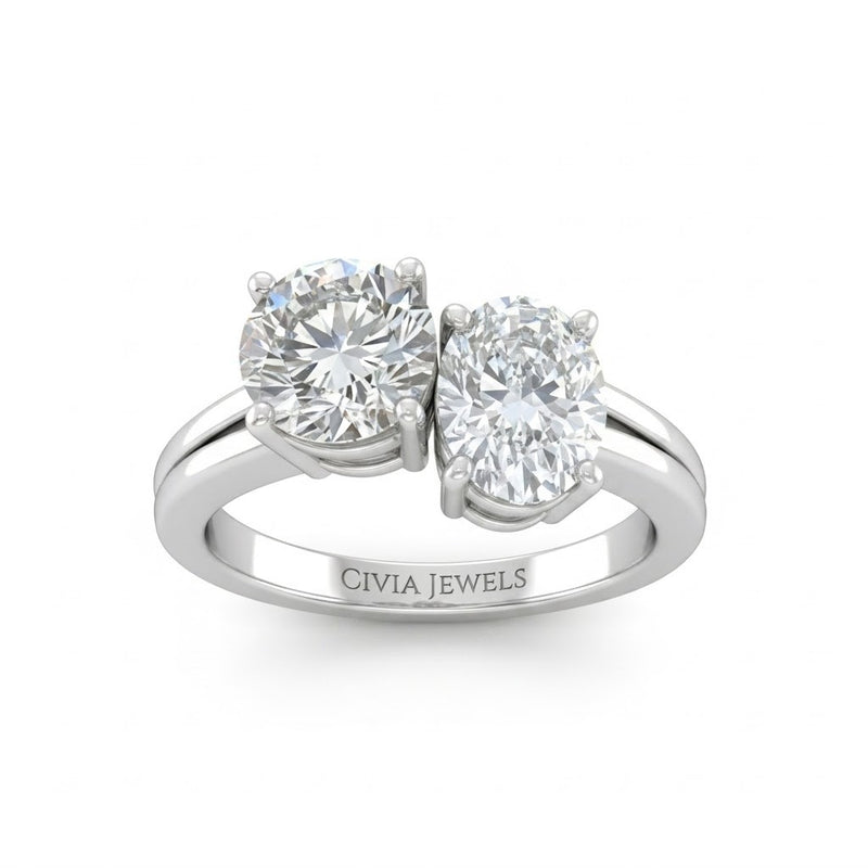 White Gold Duoria Toi et Moi Round & Oval Diamond Engagement Ring