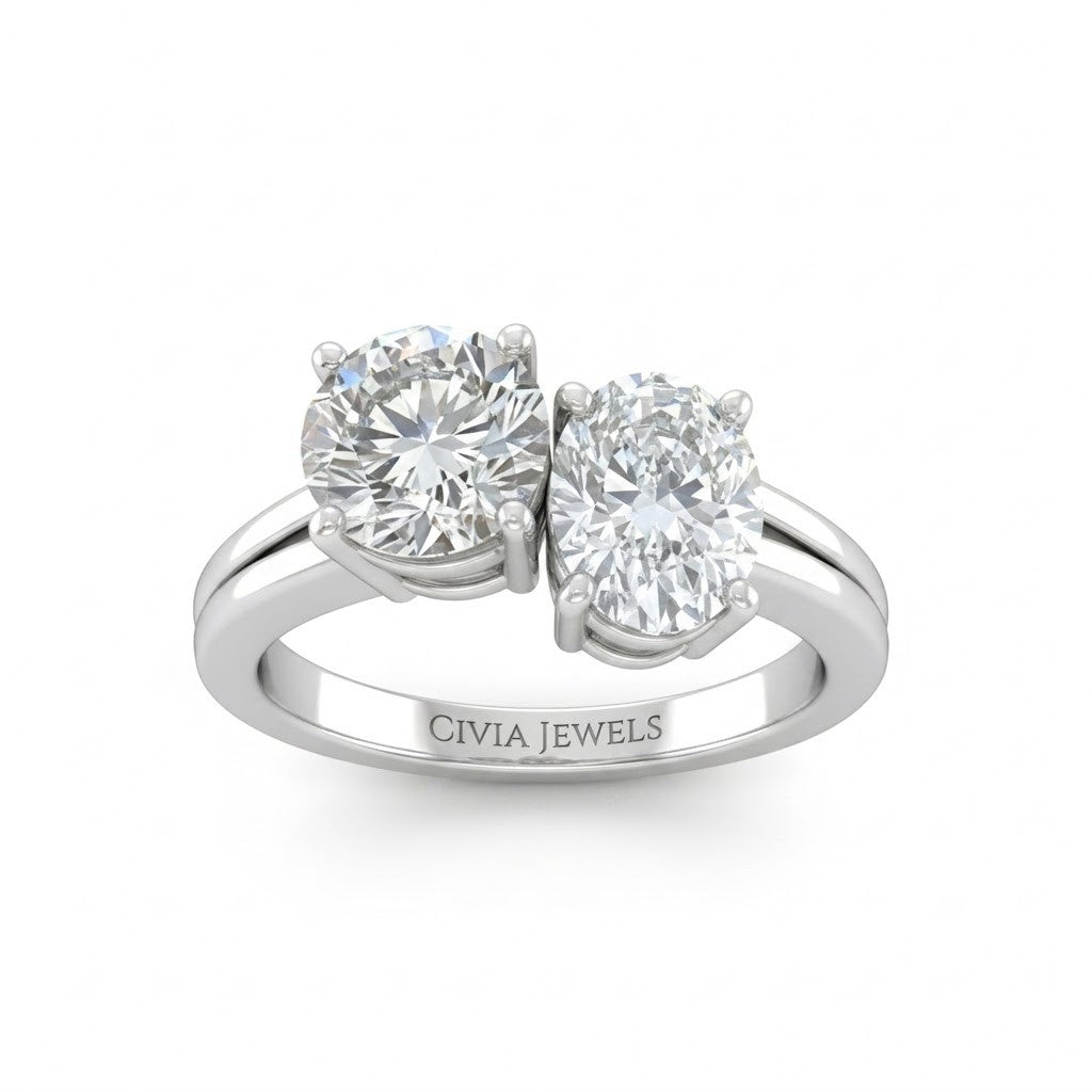 White Gold Duoria Toi et Moi Round & Oval Diamond Engagement Ring
