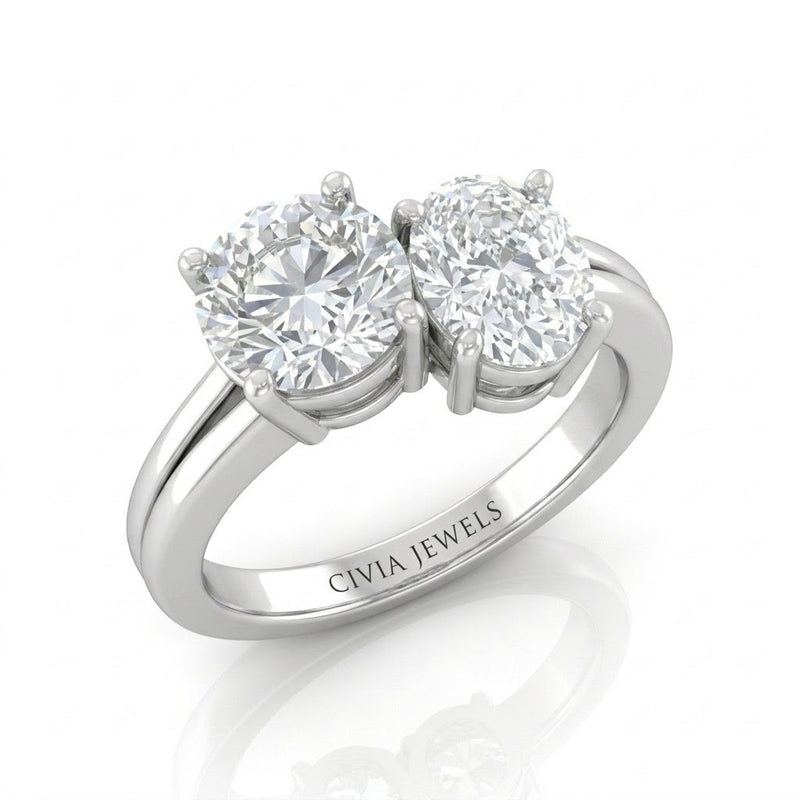 Silver Duoria Toi et Moi Round & Oval Diamond Engagement Ring