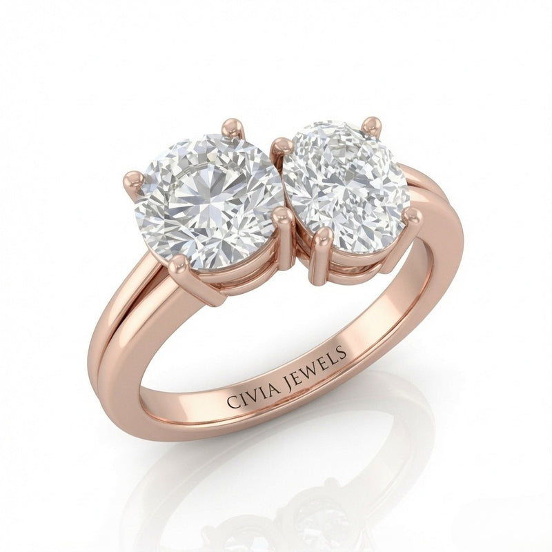 Rose Gold Duoria Toi et Moi Round & Oval Diamond Engagement Ring