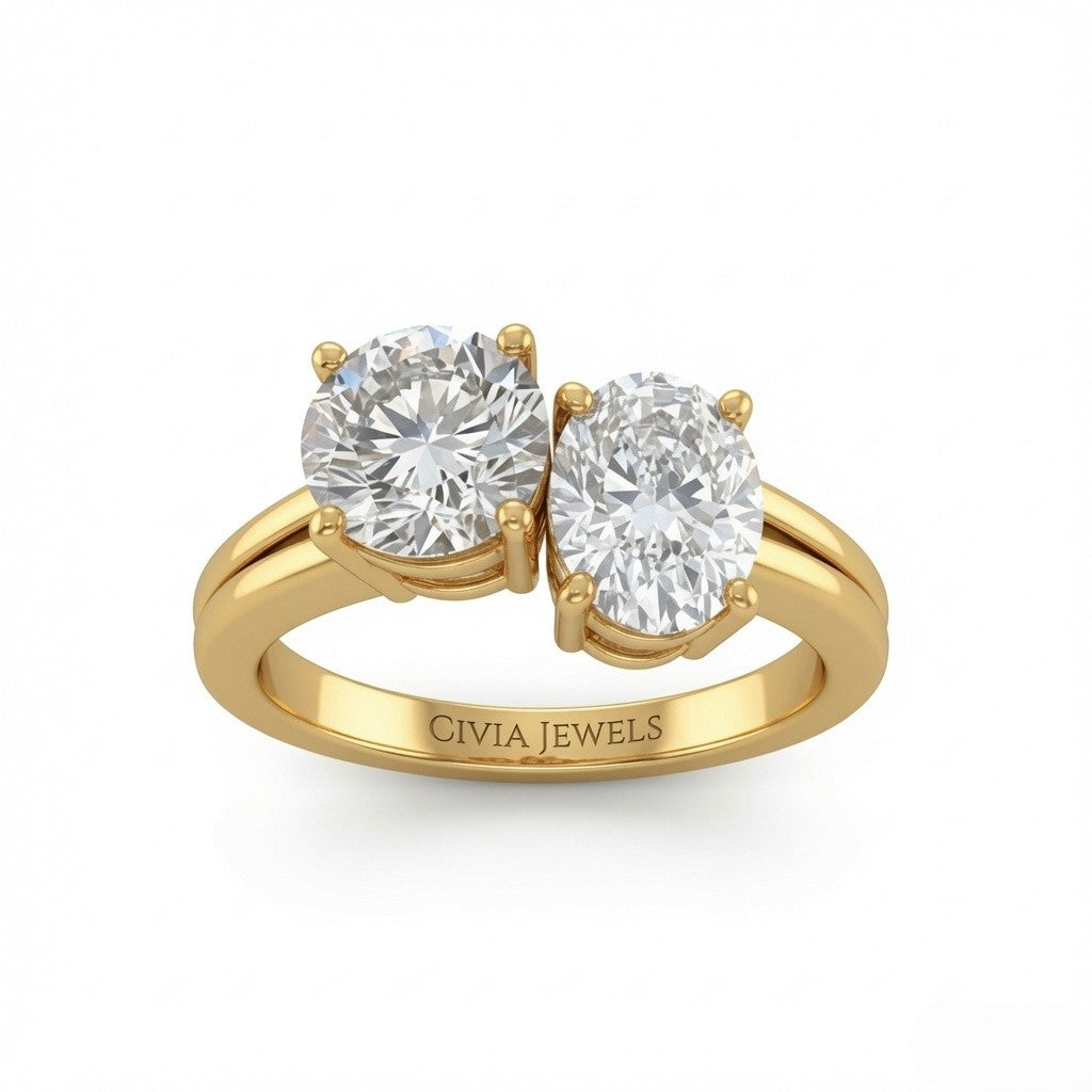 Yellow Gold Duoria Toi et Moi Round & Oval Diamond Engagement Ring