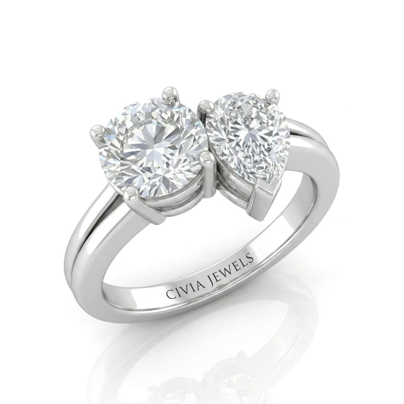 White Gold Duoria Toi et Moi Round & Pear Diamond Engagement Ring
