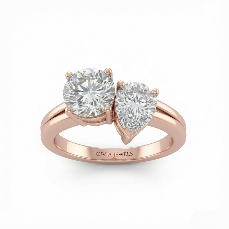 Rose Gold Duoria Toi et Moi Round & Pear Diamond Engagement Ring