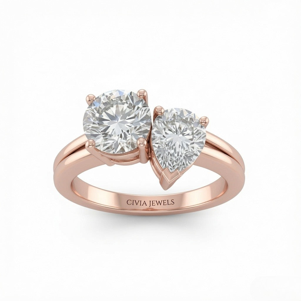 Rose Gold Duoria Toi et Moi Round & Pear Diamond Engagement Ring