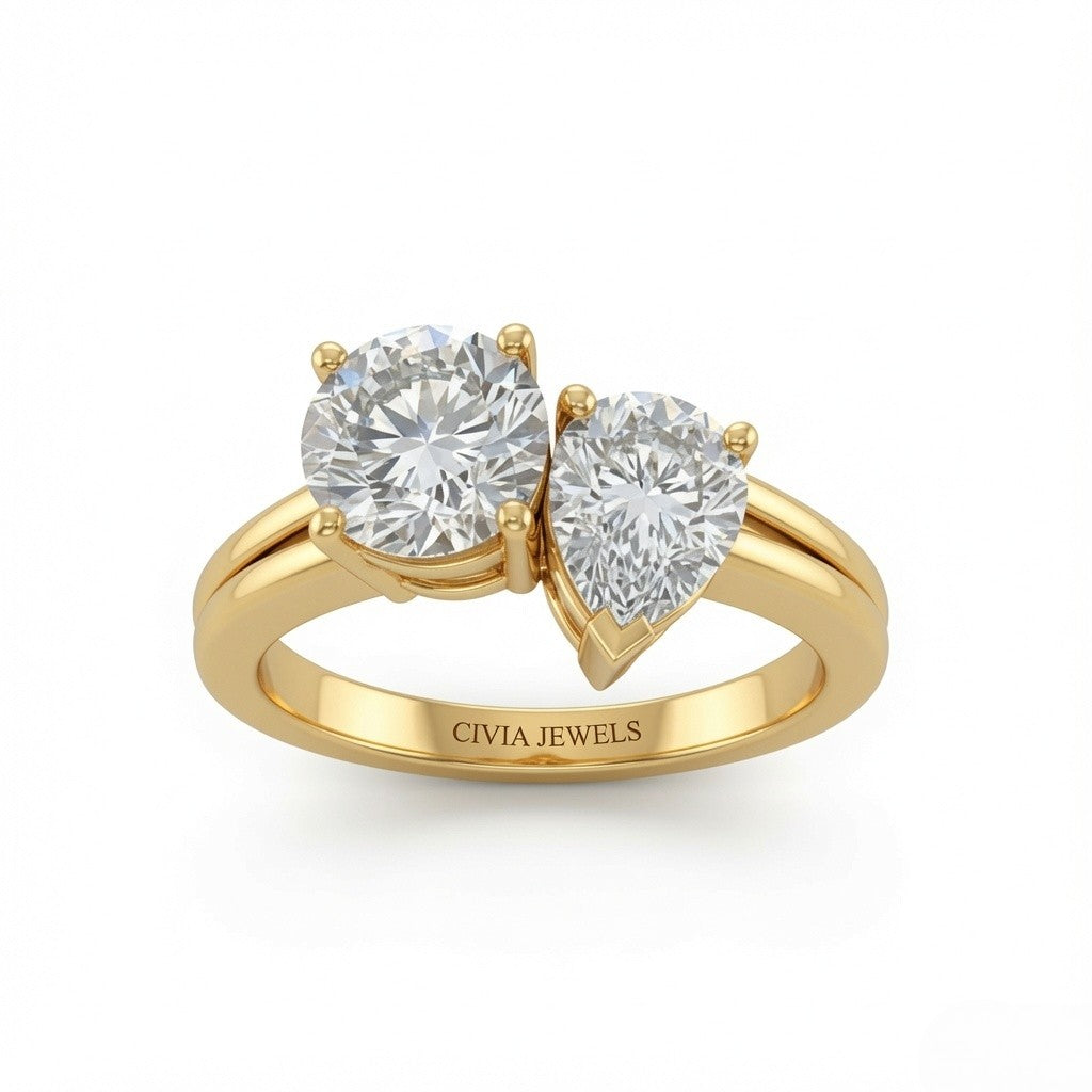 Yellow Gold Duoria Toi et Moi Round & Pear Diamond Engagement Ring
