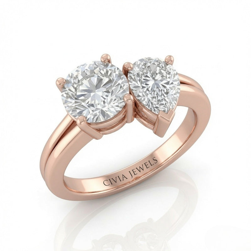 Rose Gold Duoria Toi et Moi Round & Pear Diamond Engagement Ring