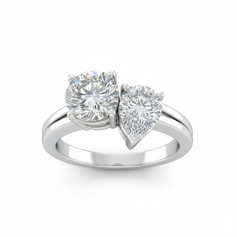 Silver Duoria Toi et Moi Round & Pear Diamond Engagement Ring
