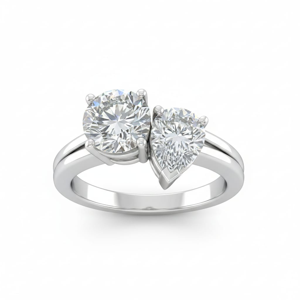 Silver Duoria Toi et Moi Round & Pear Diamond Engagement Ring