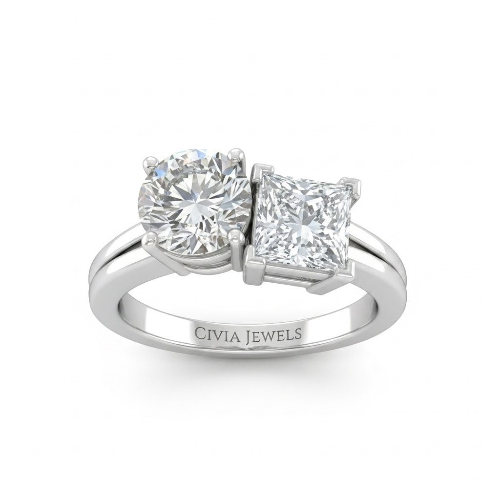 White Gold Duoria Toi et Moi Round & Princess Diamond Engagement Ring