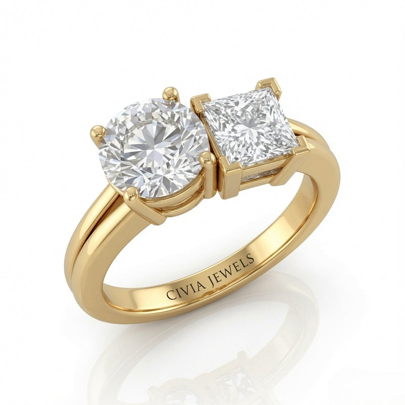 Yellow Gold Duoria Toi et Moi Round & Princess Diamond Engagement Ring
