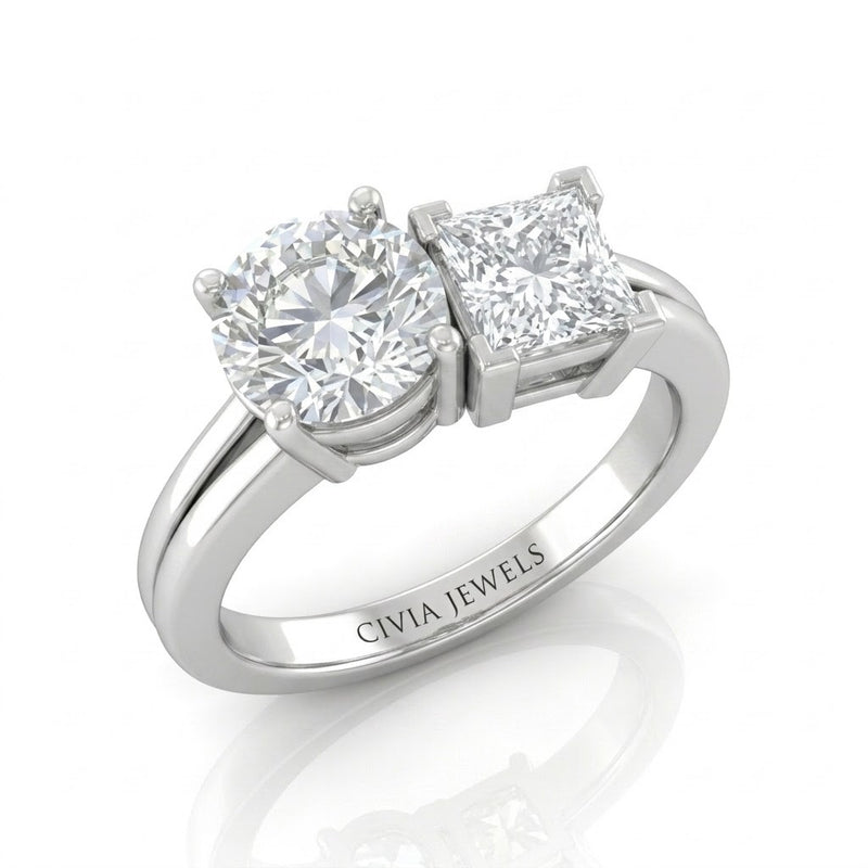 White Gold Duoria Toi et Moi Round & Princess Diamond Engagement Ring