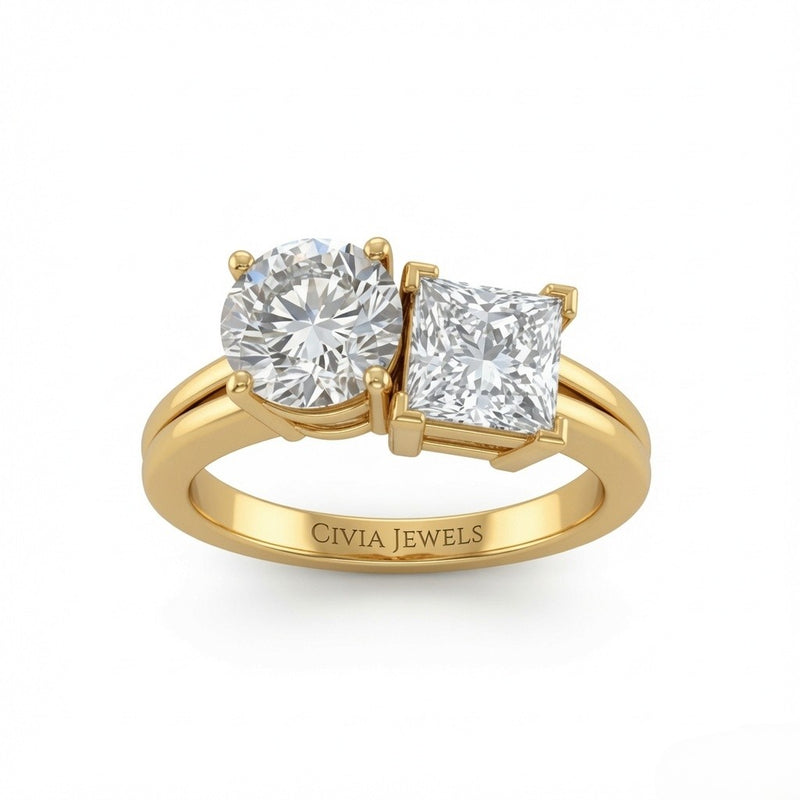 Yellow Gold Duoria Toi et Moi Round & Princess Diamond Engagement Ring