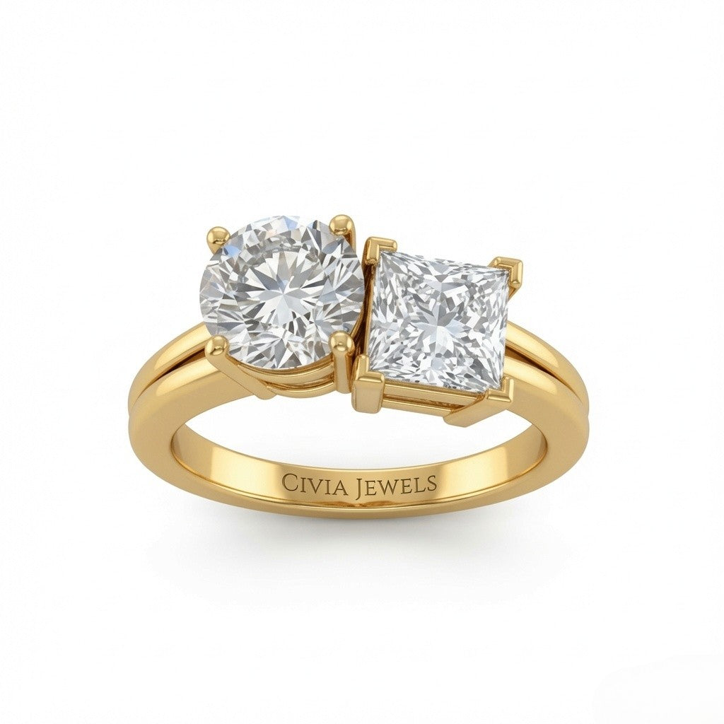 Yellow Gold Duoria Toi et Moi Round & Princess Diamond Engagement Ring