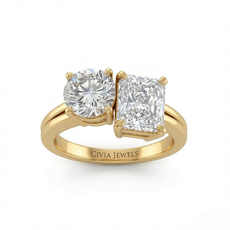 Yellow Gold Duoria Toi et Moi Round & Radiant Diamond Engagement Ring