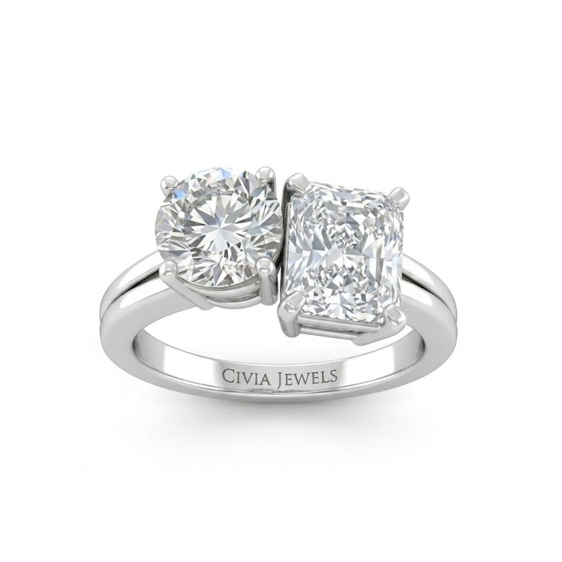 White Gold Duoria Toi et Moi Round & Radiant Diamond Engagement Ring