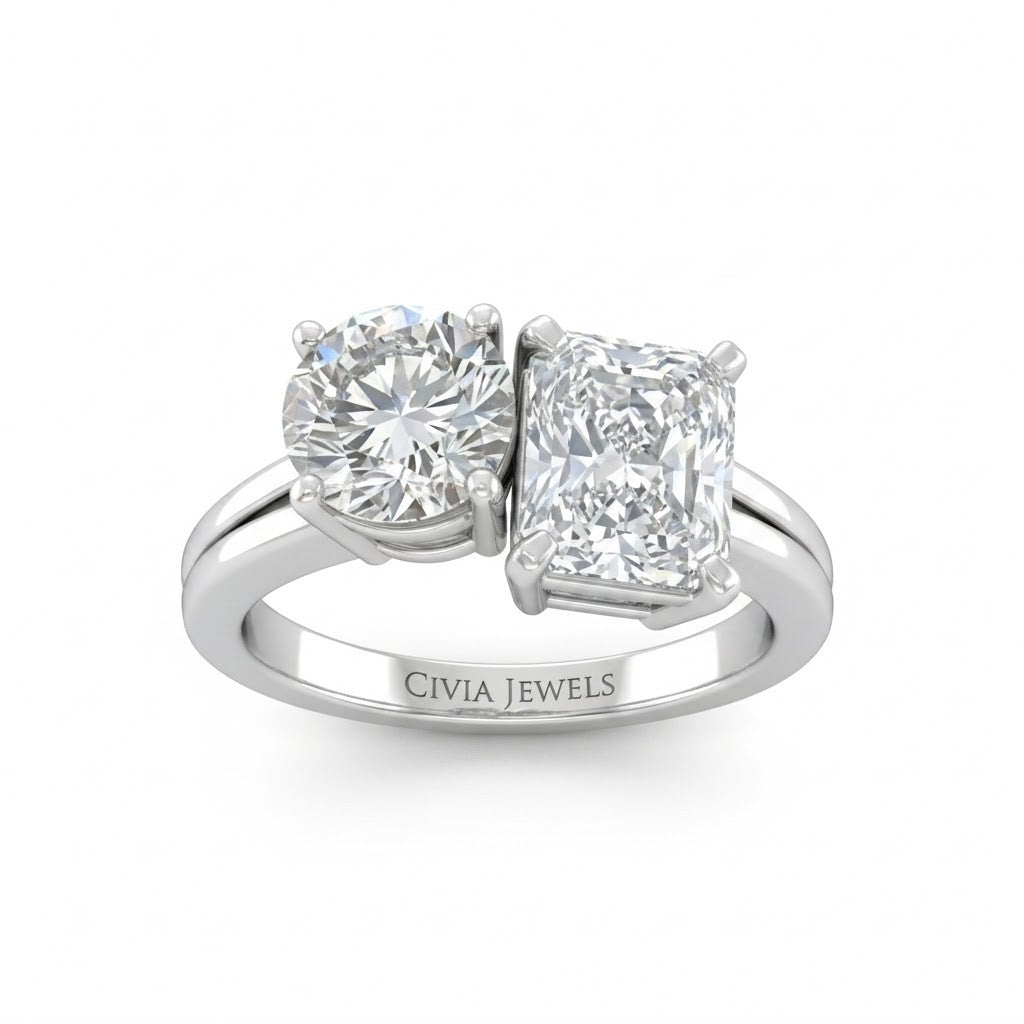 White Gold Duoria Toi et Moi Round & Radiant Diamond Engagement Ring