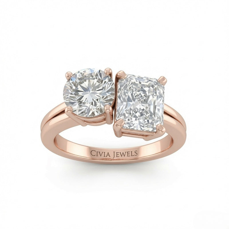 Rose Gold Duoria Toi et Moi Round & Radiant Diamond Engagement Ring