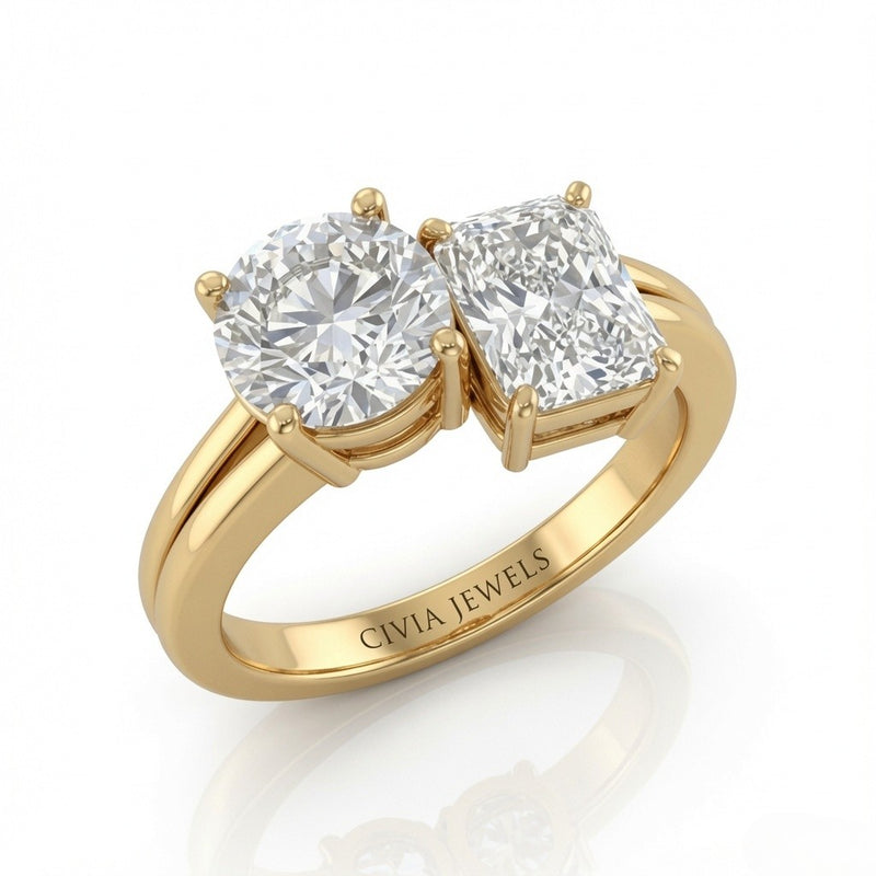 Yellow Gold Duoria Toi et Moi Round & Radiant Diamond Engagement Ring