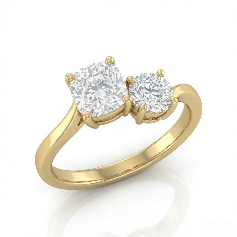 Yellow Gold Maravelle Toi et Moi Cushion & Round Diamond Engagement Ring