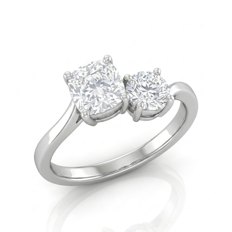 Silver Maravelle Toi et Moi Cushion & Round Diamond Engagement Ring