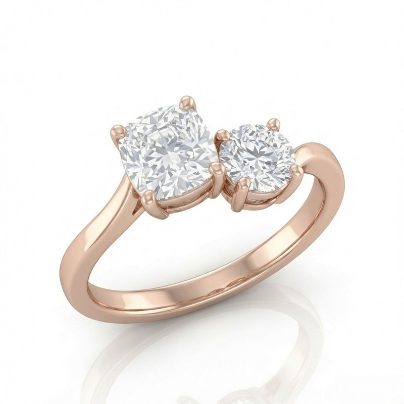 Rose Gold Maravelle Toi et Moi Cushion & Round Diamond Engagement Ring