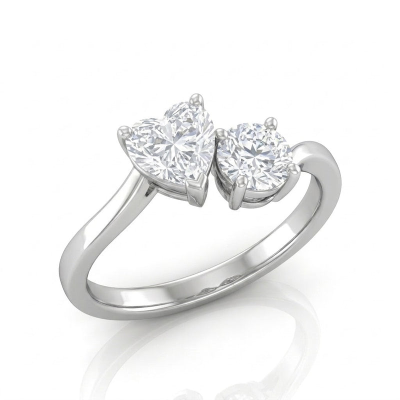 Silver Maravelle Toi et Moi Heart & Round Diamond Engagement Ring