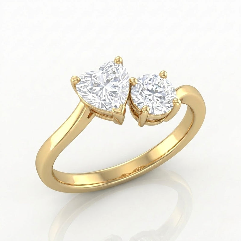 Yellow Gold Maravelle Toi et Moi Heart & Round Diamond Engagement Ring