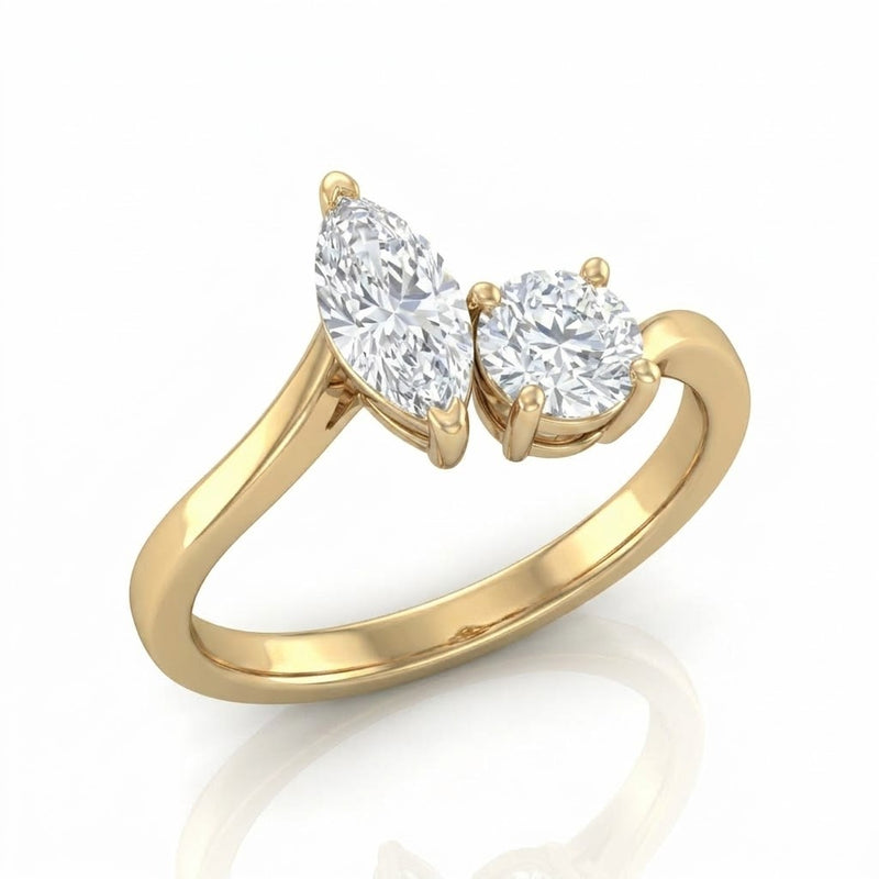 Yellow Gold Maravelle Toi et Moi Marquise & Round Diamond Engagement Ring