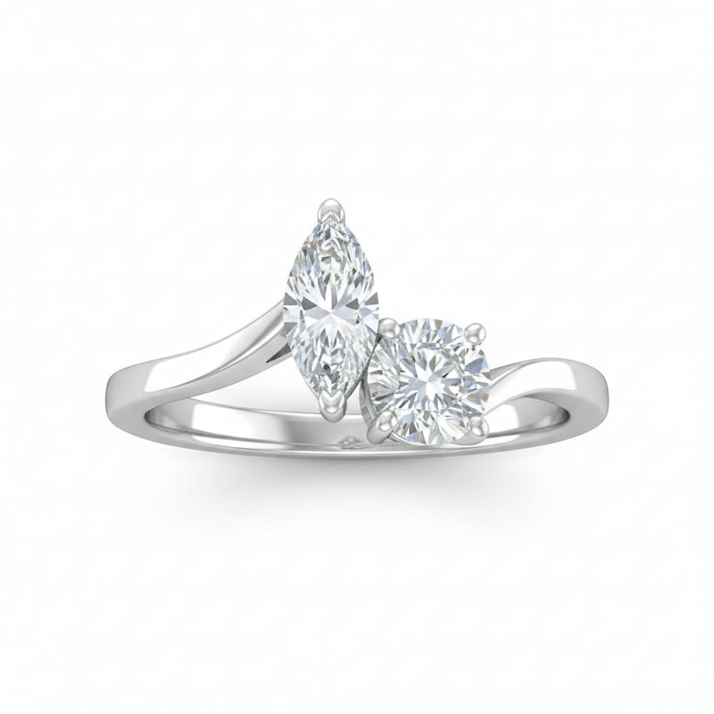 White Gold Maravelle Toi et Moi Marquise & Round Diamond Engagement Ring