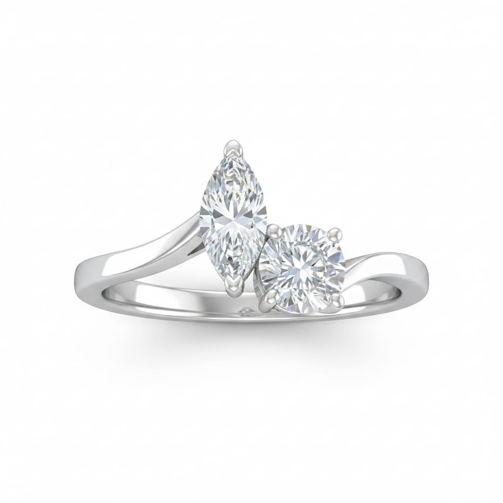 White Gold Maravelle Toi et Moi Marquise & Round Diamond Engagement Ring