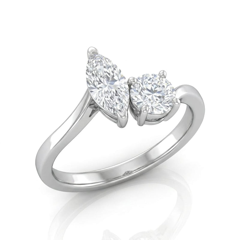 Silver Maravelle Toi et Moi Marquise & Round Diamond Engagement Ring