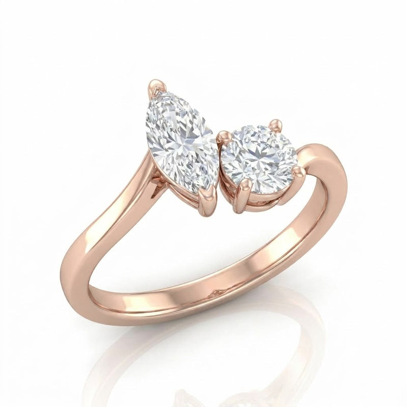 Rose Gold Maravelle Toi et Moi Marquise & Round Diamond Engagement Ring